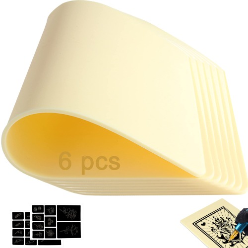 6 Pcs 4mm Tattoo Skin Practice Kit, 11.8x 8.3 in Thick Blank Silicone Fake Skin with 2 Pcs Tattoo Template, for Tattoo Beginner & Experienced Tattoo Artist - 4MM Skin with 2 Tattoo Template