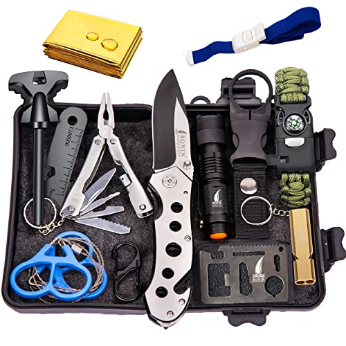 Survival Kit Tactical Camping Gear 42 Functions Backpack Hiking Outdoor Gifts for Men and Women - Car Emergency EDC Tools - SOS Earthquake Kit Disaster Preparedness