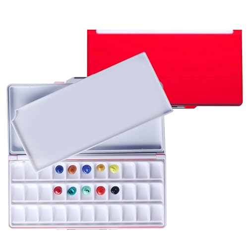 MEEDEN Airtight Leakproof Watercolor Palette with A Large Mixing Areas, 33 Wells Pink Folding Palette for Watercolor, Gouache, Acrylic Paint - Red