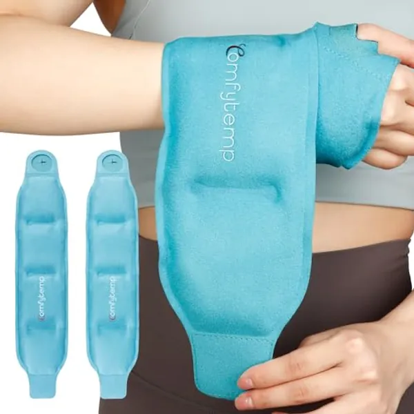 Comfytemp Wrist Ice Pack Wrap for Carpal Tunnel Relief, 2 Gel Packs, FSA HSA Eligible, Hot Cold Compression Brace for Hand Injuries Reusable, Achilles Tendonitis, Tenosynovitis, Rheumatoid Arthritis