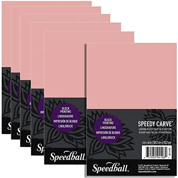 Speedball Speedy-Carve Block Printing Carving Block, Rectangle, Pink, 4 x 6 Inches (6-Pack), Linoleum for Printmaking