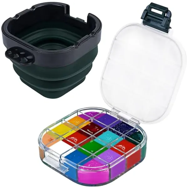 5.1 x 4.2 inches Airtight Paint Palette Box, Valuable Container Combines Cleaning Brush Basin and Brush Holder, Using for Kids Students Learning Art Class Project Workshops Outdoor Painting (Green)