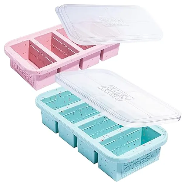 Souper Cubes 1 Cup Silicone Freezer Tray With Lid - Easy Meal Prep Container and Kitchen Storage Solution - Silicone Molds for Soup and Food Storage - Sprinkles - 2-Pack