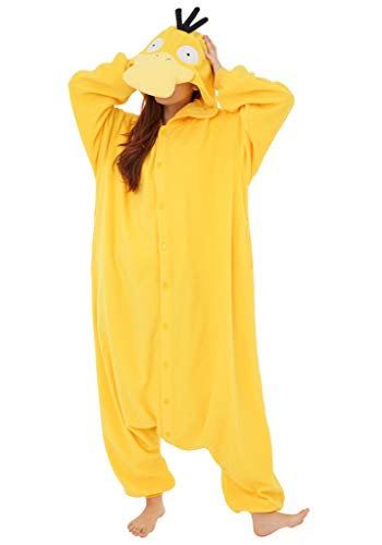 SAZAC Psyduck Pokemon Kigurumi - Onesie Jumpsuit Halloween Costume - Adult One Size Fits All - Yellow