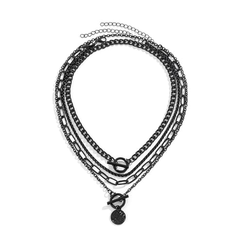 Kasmena Gothic Black Layered Choker Necklace for Women, Adjustable Necklace Circle Heart Moon Star Flower Pendant Necklace Halloween Christmas New Year Jewelry Gift for Women - 4pcs-Circle