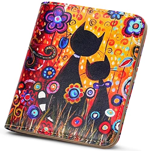 APHISON Womens Wallet, Slim Small Wallet for Women RFID Wallet Women Cartoon Microfiber Leather with ID Credit Card Holder Zipper Coin Pocket Bifold Compact Wallet Shadow cat - 07-0102