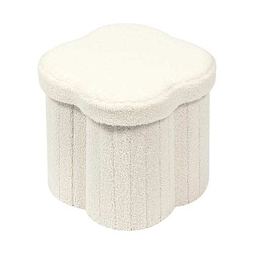 B FSOBEIIALEO Storage Ottoman Cube, Flowers Shaped Ottomans with Storage Foot Stool Footrest for Lving Room, Boucle Ottoman Seat for Dorm Room,Faux Teddy Fur,White 12.6"x12.6"x12.6" - White - Flower