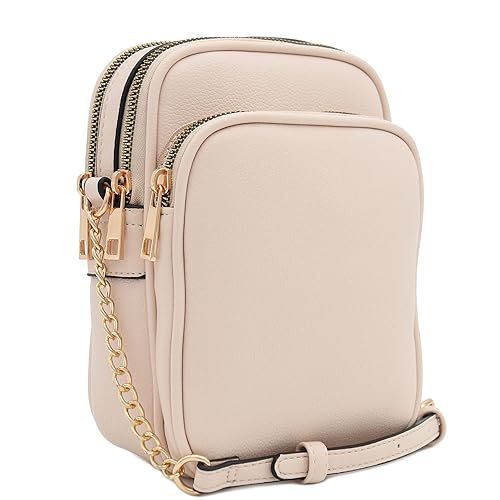 FashionPuzzle Multi Pocket PU Leather Casual Medium Crossbody Bag with Adjustable Strap - Nude