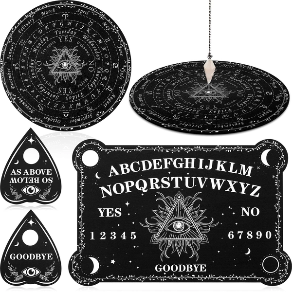 Pendulum Dowsing Divination Board with Amethyst Set Metaphysical Message Board Crystal Dowsing Pendulum Necklace Wooden Board Talking Board with Planchette for Wiccan Supplies (Eye Style) - Eye Style