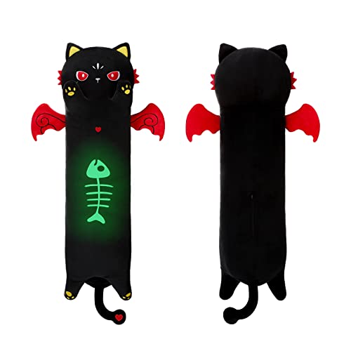 AIXINI Long Cat Plush Body Pillow Luminous Light Up Black Cat Stuffed Animals Sleeping Pillow Soft Kawaii Kitten Throw Pillow for Kids (Luminous,27.5inch) - Luminous Cat - 27.5inch