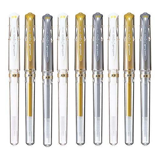 Uni-Ball Signo UM-153 Broad Point Gel Impact Pen, 1.0mm, White/Gold/Silver, 3 pens each/Total 9 pens (Japan Import)