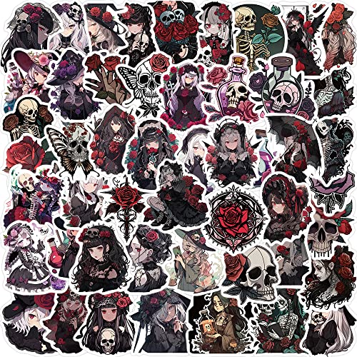 50PCS Gothic Rose Girls Stickers for Laptop and Computer, Horror Waterproof Vinyl Stickers for Water Bottle Skateboard Guita Car Bumper Luggage,Cartoon Art Graffiti Decals for Kids Girls Teens Adults
