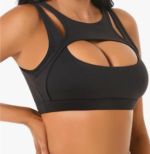 Betaven Push up Sports Bra for Women Sexy Hollow Crop Tops with Removable Cups Workout Fitness Yoga Bra Medium Support - Black