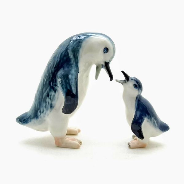 Set of 2 Penguin Bird Ceramic Figurine Animal Phillip Island Mama & Baby Statue
