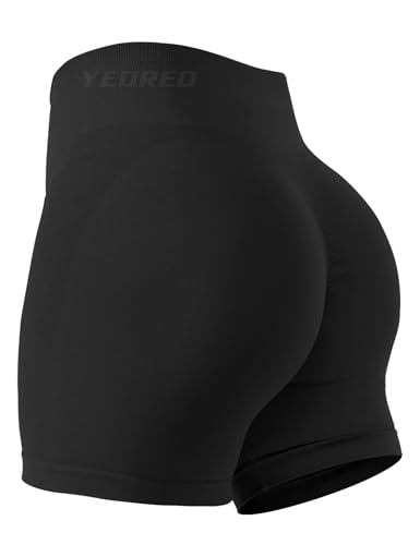 YEOREO Women Seamless Scrunch Workout Shorts High Waisted Intensify Running Gym Yoga Workout… - Black