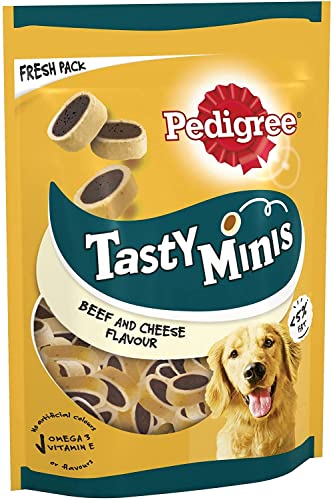Pedigree Tasty Minis 8 x 140 g Bags, Dog Training Treats, Cheesy Nibbles with Cheese and Beef Flavouring - Cheesy Nibbles