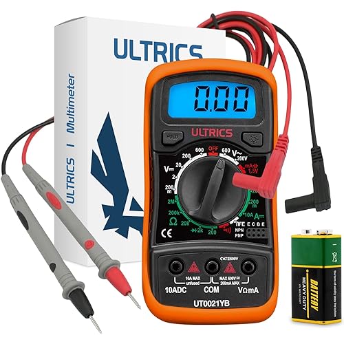 ULTRICS Digital Multimeter, Voltmeter Ammeter Ohmmeter Circuit Checker with Backlight LCD Test Leads, Portable Multi Tester Measures OHM AC DC Voltage Current Resistance Continuity Diodes Transistor - Digital Multimeter