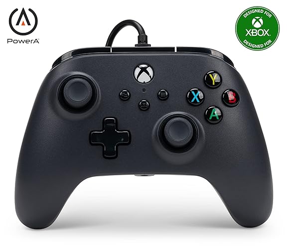 PowerA Wired Controller For Xbox Series X & S, Xbox One, PC, Windows 10 & 11, Dual Rumble Motors, Detachable 10ft USB Cable, 3.5mm Stereo Headset Jack, Official: Black - Black