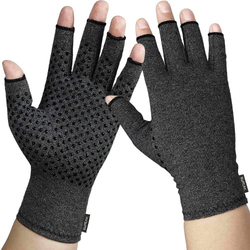SUPEAK Arthritis Compression Hand Gloves - Open Finger Computer Typing Mittens Gloves, Relieve Carpal Tunnel, RSI, Tendonitis, Rheumatoid and Osteoarthritis Joint Pain, Breathable Hand Warmer Men & Women (1 Pair) (Medium)