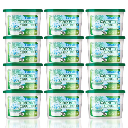 YEATHER 12 Pack Moisture Absorber No Fragrance, Portable Dehumidifier Moisture Absorber for Closet Bathroom, Wardrobes, Kitchen, Laundry (16.9oz, Green)