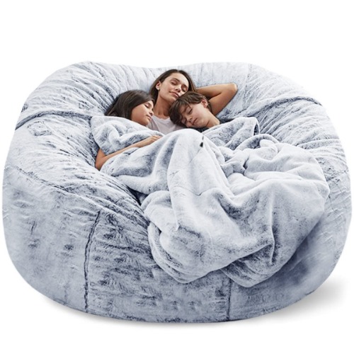Giant Bean Bag for Adults, 7ft 6ft 5ft Bean Bag Chair, Washable Jumbo Bean Bag Sofa Sack Chair Large Lounger Faux Fur Cover for Dorm Family Room, (with One Inner Sleeve, No Filler)-Snow Gray||6FT - 6FT - Snow Gray