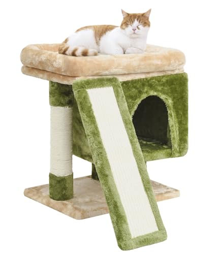 Small Cat Tree with Scratching Post - Beige & Green