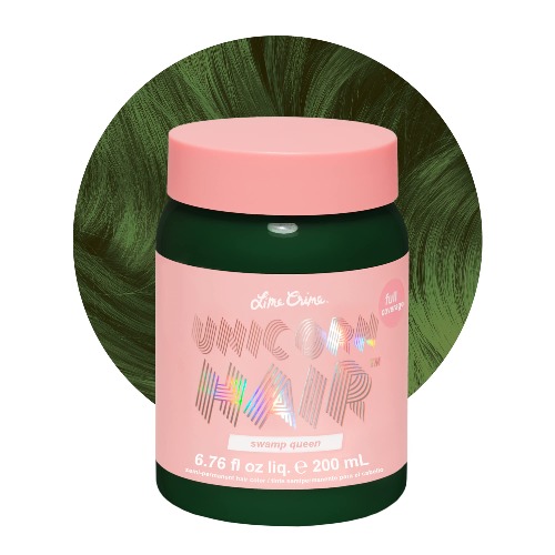 Lime Crime Unicorn Hair Dye Full Coverage, Swamp Queen (Green) - Vegan and Cruelty Free Semi-Permanent Hair Color Conditions & Moisturizes - Temporary Green Hair Dye With Sugary Citrus Vanilla Scent - Swamp Queen (Green)