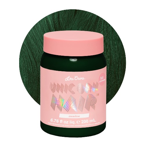 Lime Crime Unicorn Hair Dye Full Coverage, Meadow (Deep Green) - Vegan and Cruelty Free Semi-Permanent Hair Color Conditions & Moisturizes - Temporary Green Hair Dye With Sugary Citrus Vanilla Scent - Meadow