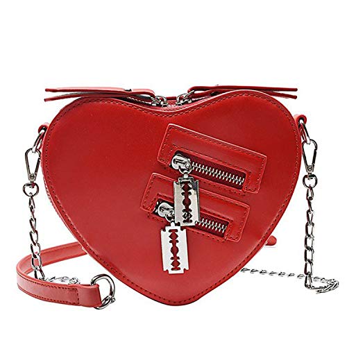 Gothic Heart Shaped Blade Zipper Chain Bag - Red