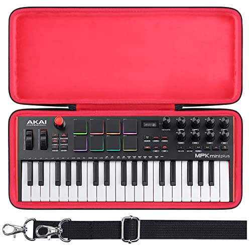 co2CREA Hard Travel Case Replacement for Akai Professional MPK Mini Plus USB MIDI Keyboard Controller 37 Mini Keys - Black Case + Inner Red - Mpk Mini Plus