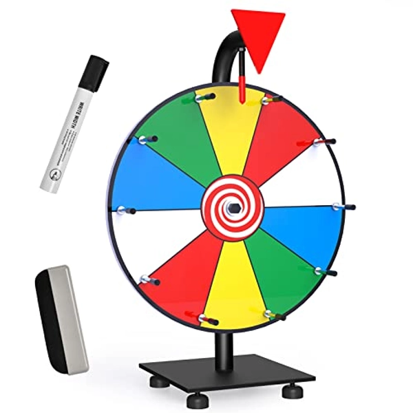 Hokut 12 inch Spinning Prize Wheel, Heavy Duty Base with 10 Color Slots Tabletop Spinner, Roulette Wheel for Carnival, Trade Show, Win Fortune Spin Games - 12in