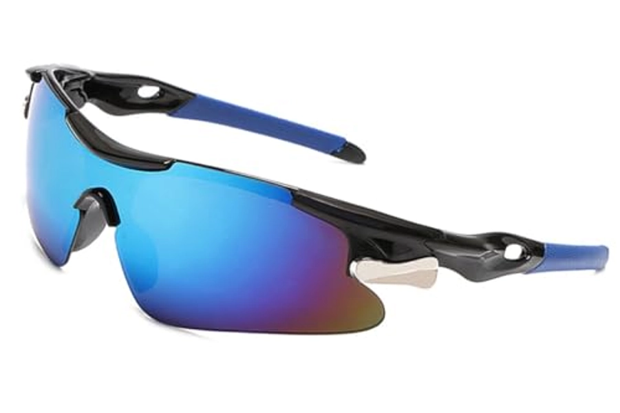 Ouerfute polarized sports sunglasses Men,cycling sunglasses,Driving Fishing Running Mountain Bike Sunglasses - Black-blue - Medium