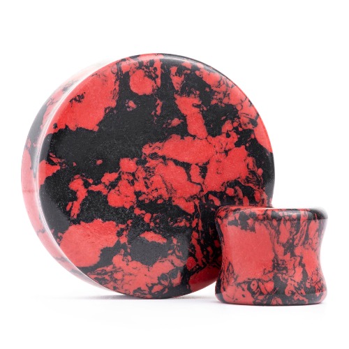 Marble Black & Red Stone Plug / Gauge | 30mm - 1.18"