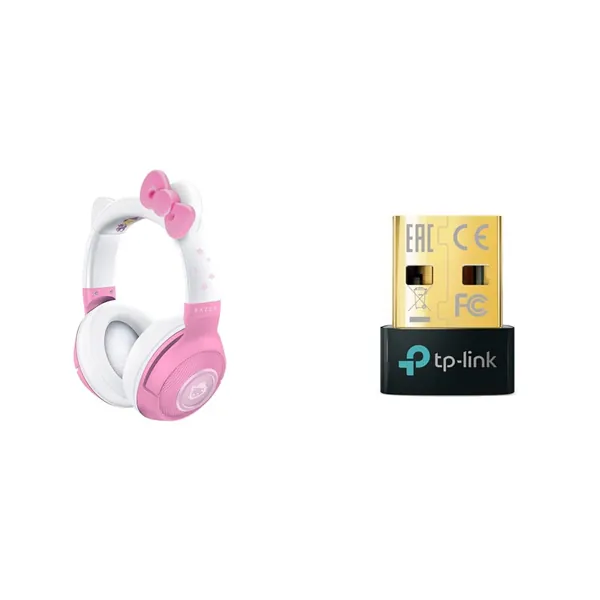 Razer Kraken BT Headset: Bluetooth 5.0 - Hello Kitty & Friends Edition & TP-Link USB Bluetooth Adapter for PC, 5.0 Bluetooth Dongle Receiver (UB500) Supports Windows 11/10/8.1/7 - Headset + 5.0 Bluetooth Adapter