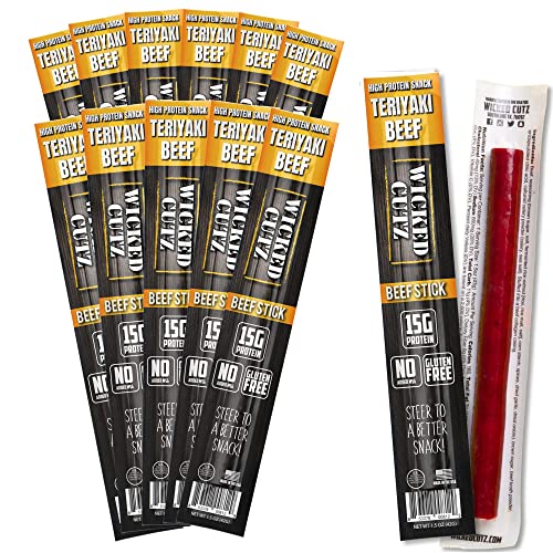 Teriyaki Beef Sticks | Tender, Flavorful, Extra Large Beef Jerky Sticks with 15g of Protein Per Meat Stick, Gluten Free, High Protein, Low Carb, Healthy Snacks for Adults (12 Sticks) - Teriyaki