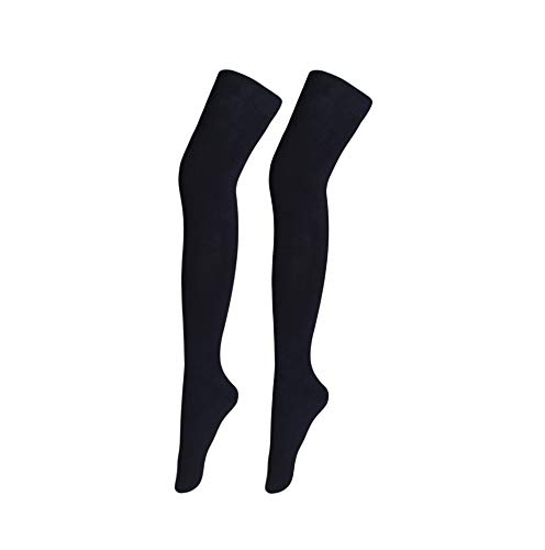 Bestjybt Women Long Thigh High Socks Cotton Warm Over the Knee Socks Tall Boot Stockings Leg Warmers - One Size - Black