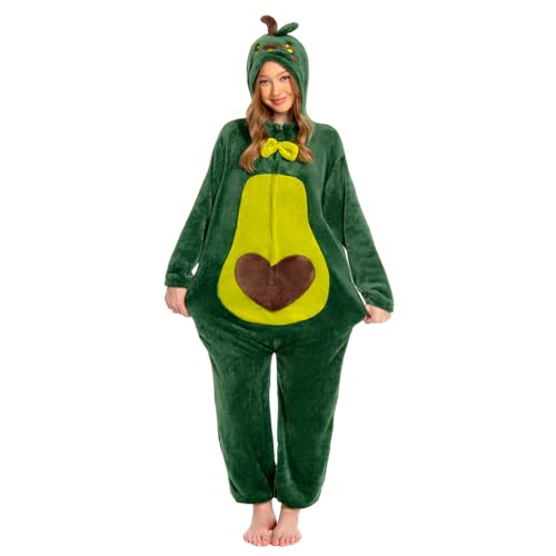 OLAOLA Adult Fruit Onesie, Flannel Avocado Pajamas, Unisex One Piece Sleepwear Cosplay Party Costume - Avocado - Small