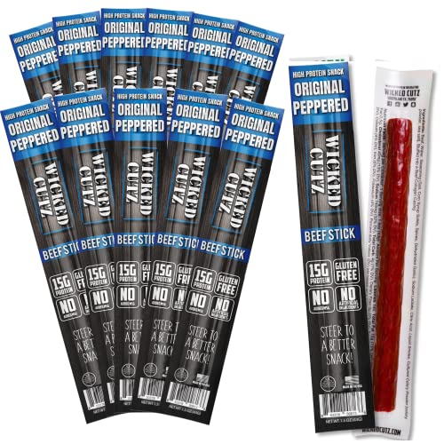 Original Peppered Beef Sticks | Tender, Flavorful, Extra Large Beef Jerky Sticks with 15g of Protein Per Meat Stick, Gluten Free, High Protein, Low Carb, Healthy Snacks for Adults (12 Sticks) - Original Peppered