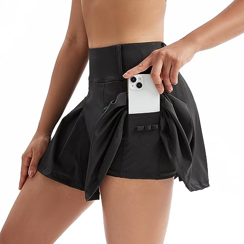 Blaosn Womens Mini Pleated Tennis Skirt Athletic Golf Skirts with Pockets Flowy Workout Short Skort Cute Clothes Summer - Small - Black
