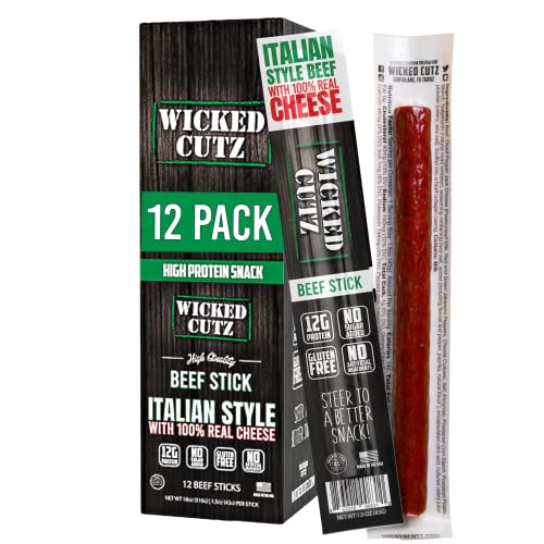 Italian Beef & Pepper Jack Cheese Sticks | Tender, Flavorful, Extra Large Beef and Cheese Sticks with 12g of Protein Per Beef Stick, Gluten Free, Low Carb, Healthy Snacks for Adults (12 Sticks) - Italian Beef & Cheese