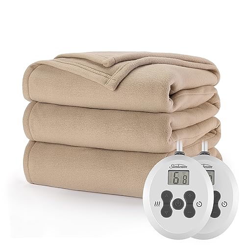 Sunbeam Royal Ultra Fleece Heated Electric Blanket King Size, 90" x 100", 12 Heat Settings, 12-Hour Selectable Auto Shut-Off, Fast Heating, Machine Washable, Warm and Cozy, Mushroom - King - Mushroom