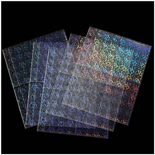 Kpop Photocard Sleeves, Sweet Heart Laser Flashing Card Sleeves, 20 Pack, A5 Binder Sleeves, 4 Pocket Page Protectors