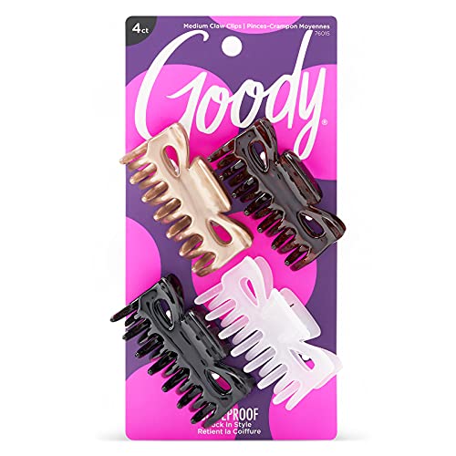 Goody Classics Medium Claw Clips , Assorted Colors - Great for Easily Pulling Up Your Hair - Pain-Free Hair Accessories for Women, Men, Boys, and Girls , 4 Count (Pack of 1) - Neutrals (Medium Claw) - 4 Count (Pack of 1)