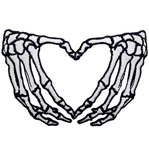 ZEGINs Skeleton Heart Hands Patch Embroidered Applique Iron On Sew On Emblem