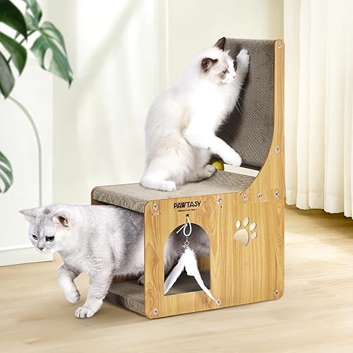 Pawtasy Cat Scratcher House Cardboard Cat Scratcher Vertical Cat Scratching Board Cat Scratch Pads for Indoor Cats with Ball Toy Suitable for Resting and Playing