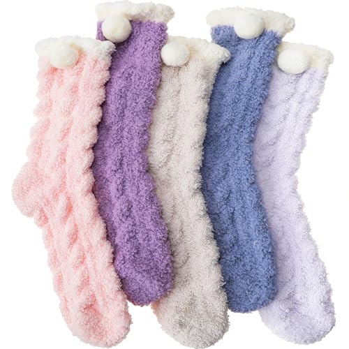 EBMORE Damen Kuschelsocken Flauschige Socken Warme Wintersocken Weiche Haussocken Geschenke Weihnachtssocken - Mehrfarbig (6 Paar)