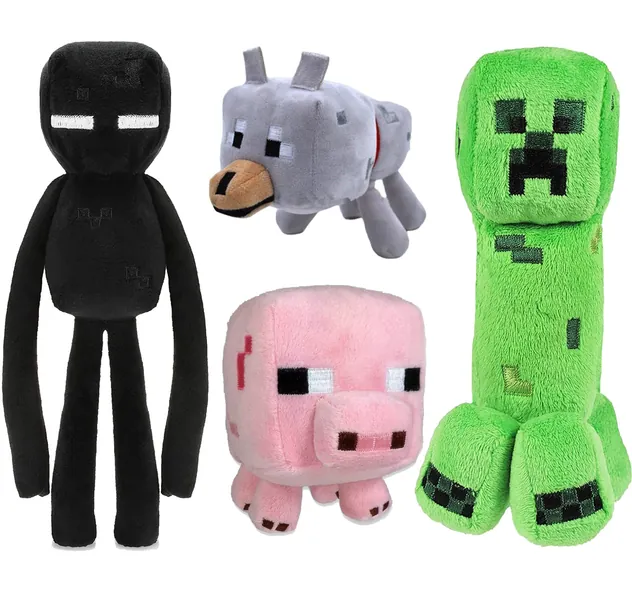 ZEVREVS 11 Inch Creeper, Baby Pig，Baby Wolf，Enderman Plush Toys（2023 New Plush） The Best Gift for Kids (4 Pack) - 