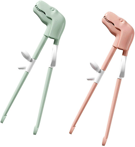 Dinosaur Training Chopsticks,2pcs Chopsticks For Kids ,Reusable Chopsticks Learning Chopstick Helper,Pink+Green - green,pink