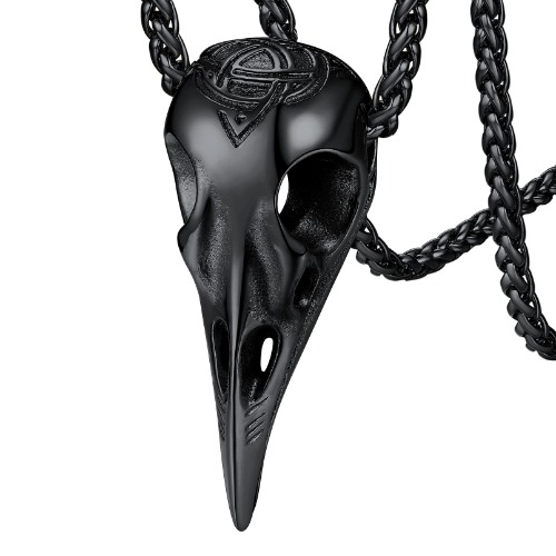 FaithHeart Norse Viking Raven Necklace for Men Women Vintage Celtic Crow Raven Jewelry- Can Engrave - 01: Raven Celtic-Black