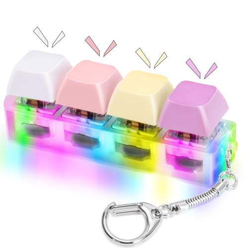 HOMQYTE Keyboard Fidget Toys Adults Fidget Keyboard Clicker with LED Light Keychain Sensory Toys for Anxiety Stress Relief (Macaron1, 4 in 1) - Macaron1 - 4 in 1
